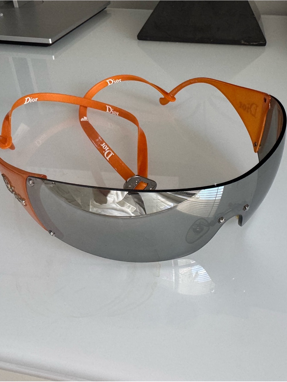 Dior Orange Shield Sunglasses with Silver Mirror Visor
